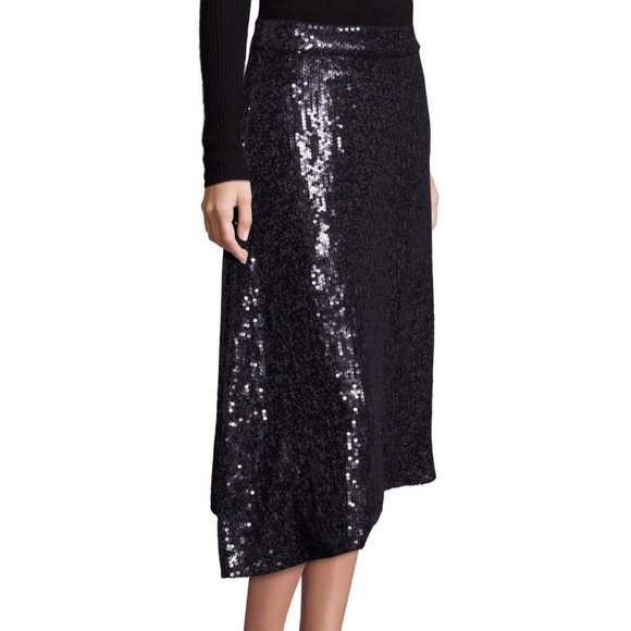 DVF New Sequin Silk Wrap Skirt Black πHPπ - Picture 6 of 15